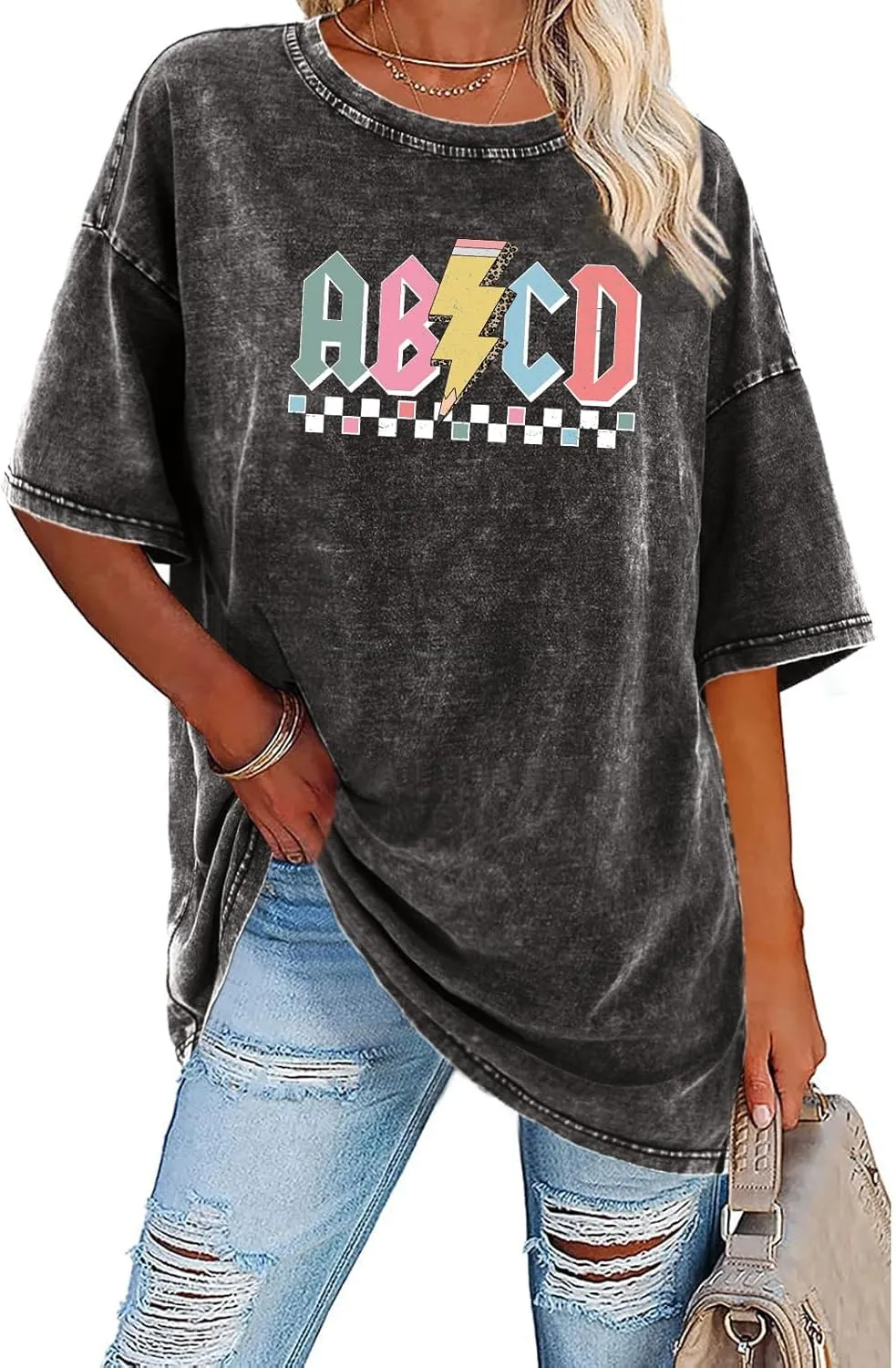 Teacher Shirts for Women Oversized Tshirts Teacher Appreciation Gifts Shirt Letter Printed Short Sleeve Tee Shirts