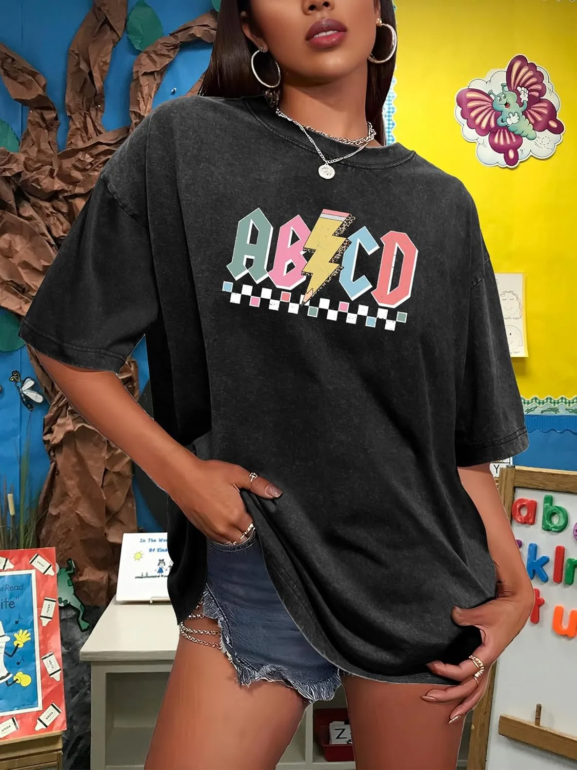 Teacher Shirts for Women Oversized Tshirts Teacher Appreciation Gifts Shirt Letter Printed Short Sleeve Tee Shirts