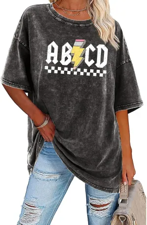 Teacher Shirts for Women Oversized Tshirts Teacher Appreciation Gifts Shirt Letter Printed Short Sleeve Tee Shirts