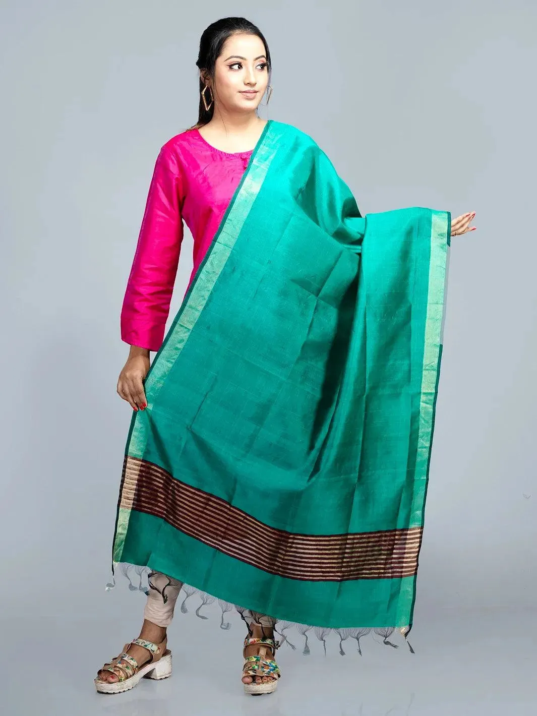Teal Bishnupuri Silk Dupatta