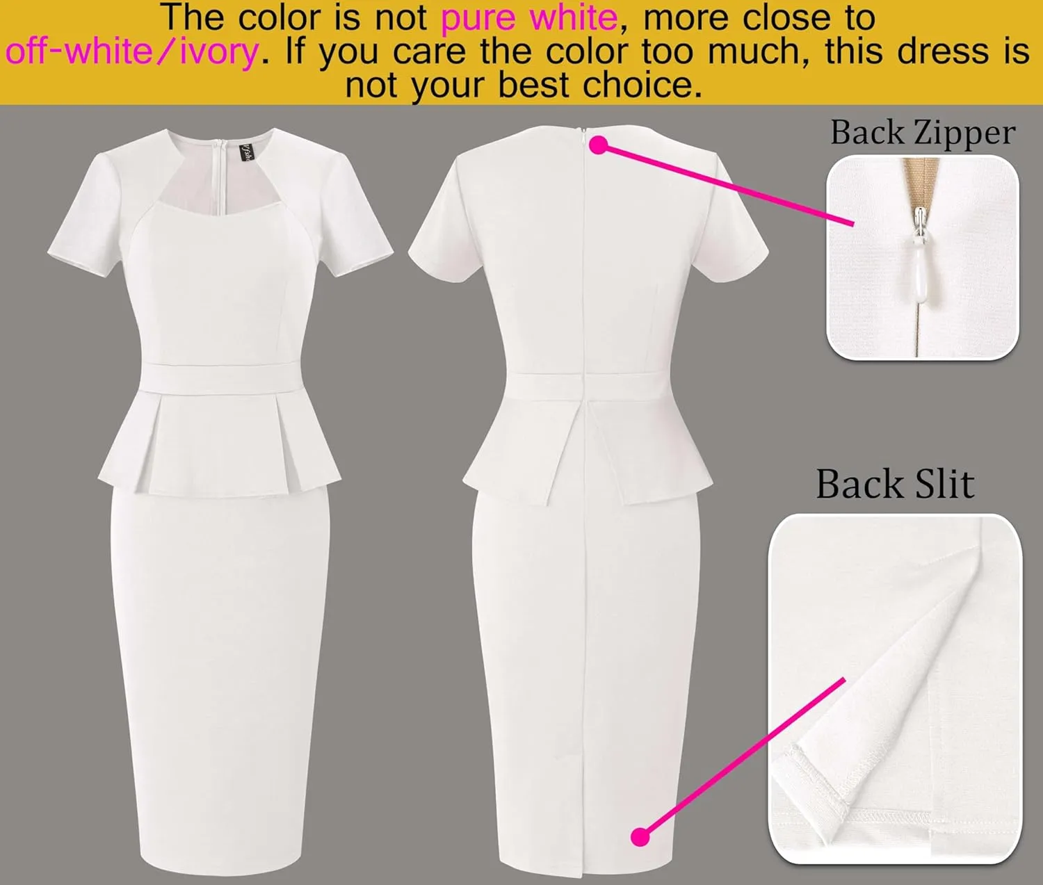 VFSHOW Womens 2025 Summer Work Business Office Bodycon Dress Square Neck Peplum Slim Career Church Pencil Sheath Dresses