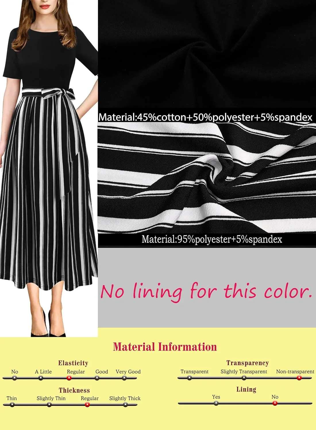 VFSHOW Womens Elegant Patchwork Pockets Pleated Work Office Business Casual Party Belted A-Line Midi Dress