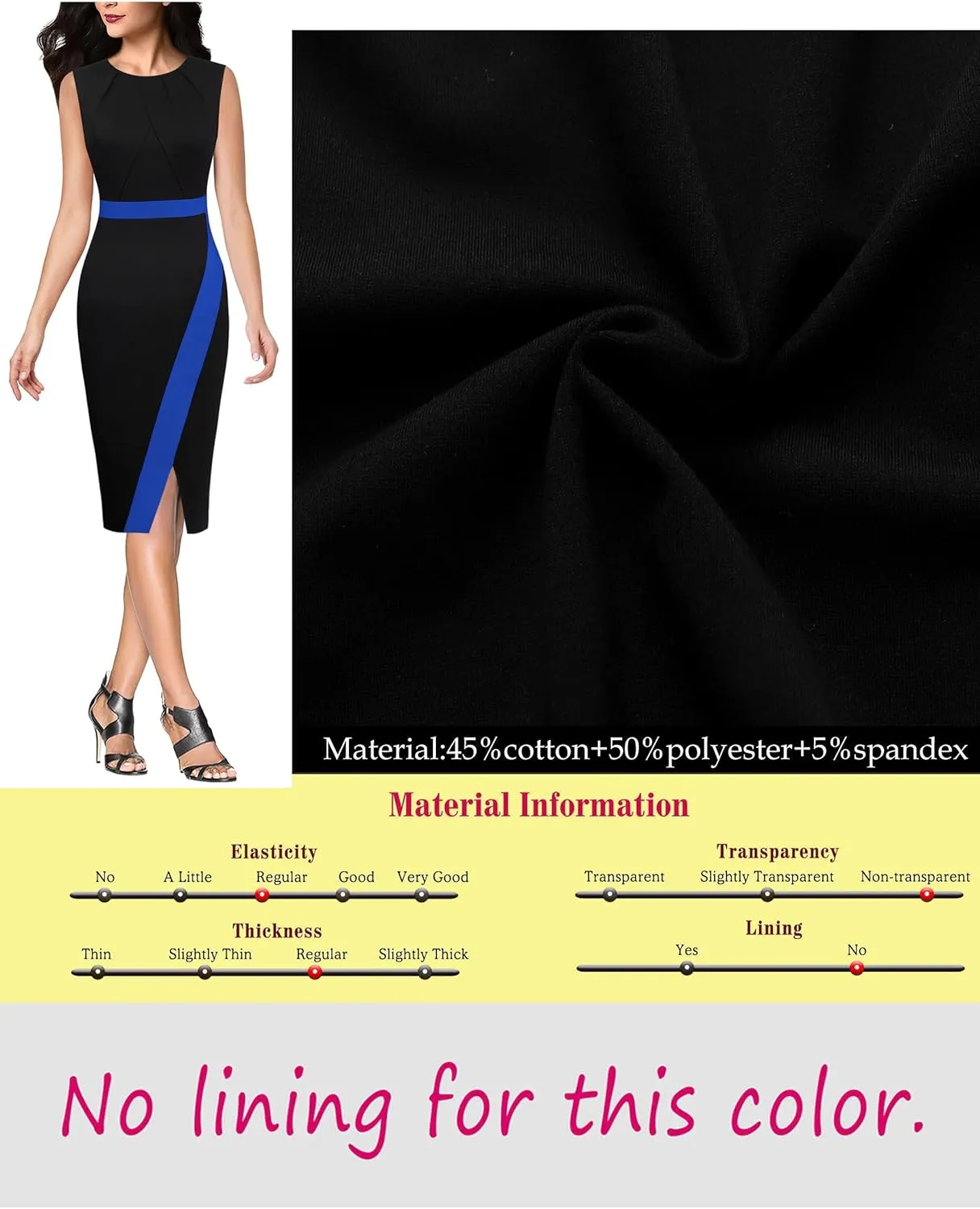 VFSHOW Womens Pleated Crew Neck Front Split Work Business Office Party Bodycon Pencil Sheath Dress