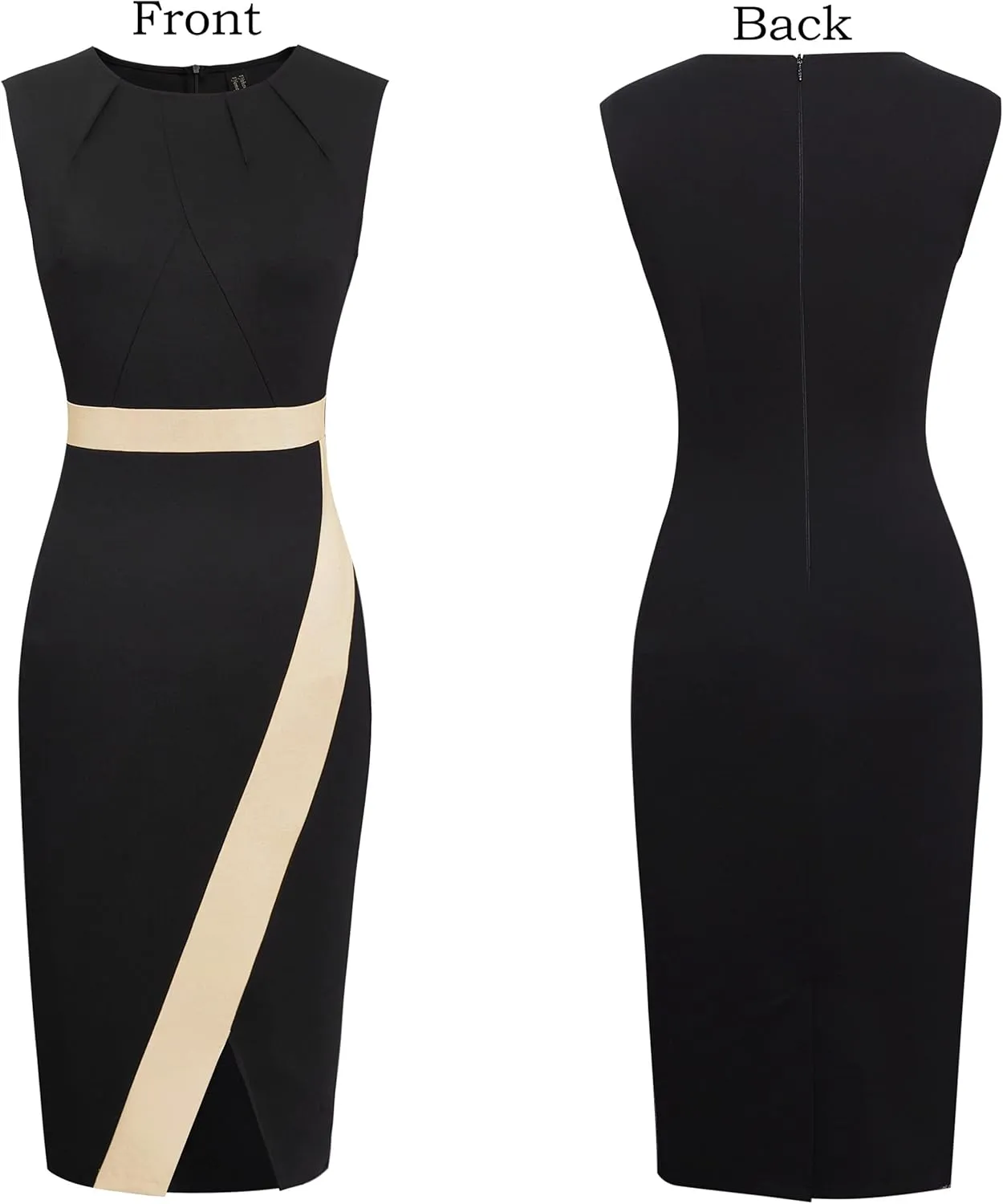VFSHOW Womens Pleated Crew Neck Front Split Work Business Office Party Bodycon Pencil Sheath Dress