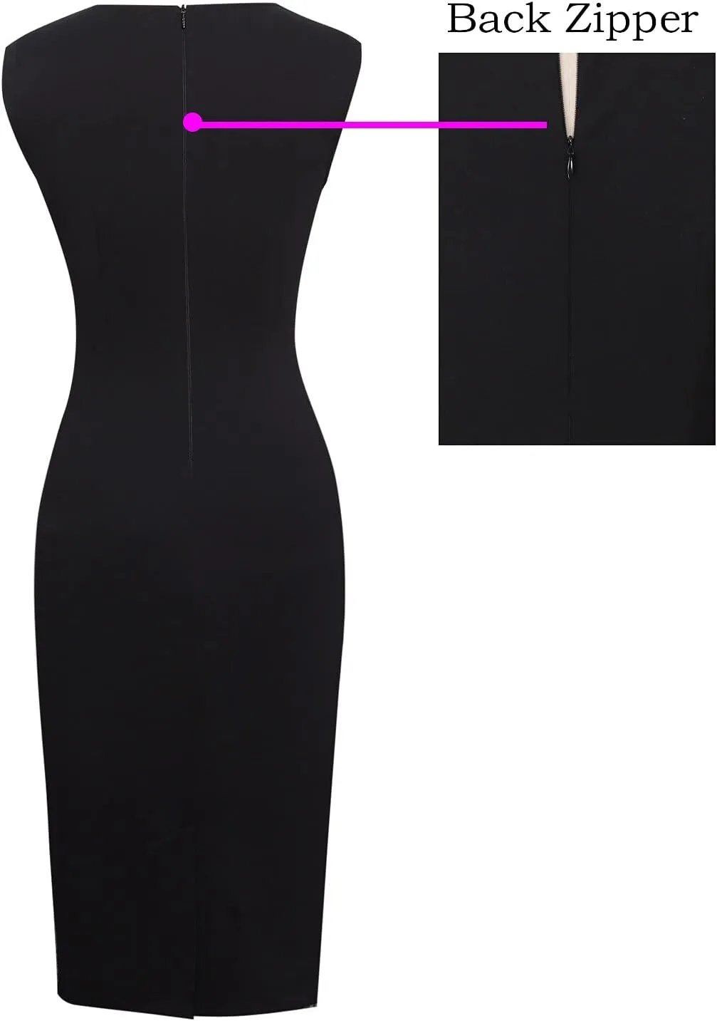 VFSHOW Womens Pleated Crew Neck Front Split Work Business Office Party Bodycon Pencil Sheath Dress