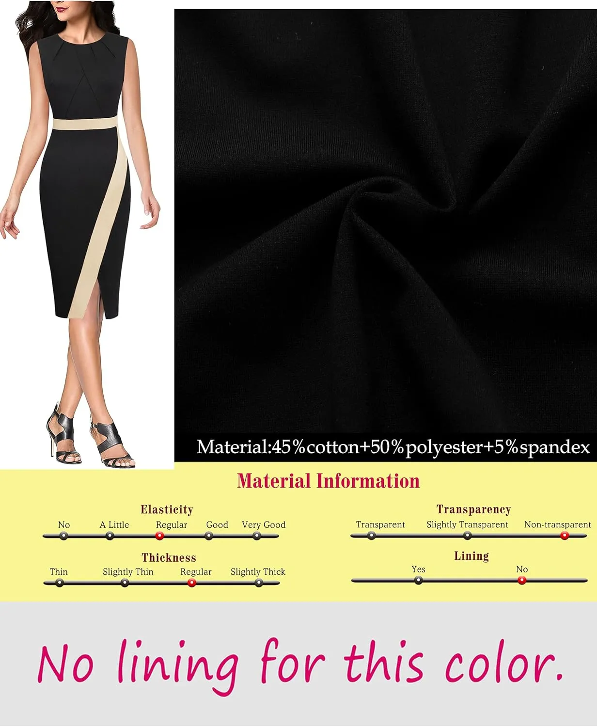 VFSHOW Womens Pleated Crew Neck Front Split Work Business Office Party Bodycon Pencil Sheath Dress