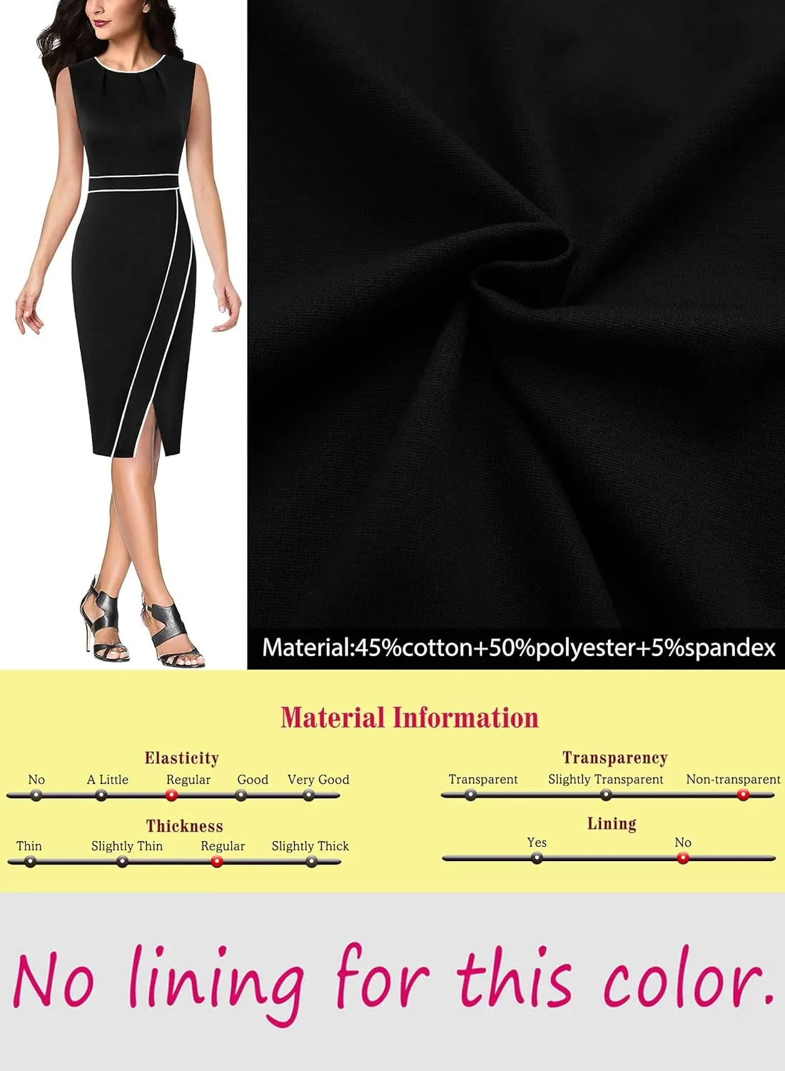 VFSHOW Womens Pleated Crew Neck Front Split Work Business Office Party Bodycon Pencil Sheath Dress