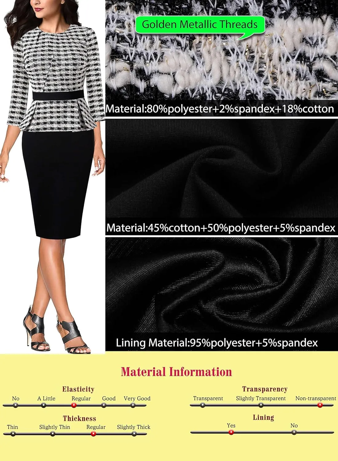 VFSHOW Womens Pleated Crew Neck Peplum Work Business Office Bodycon Pencil Sheath Dress