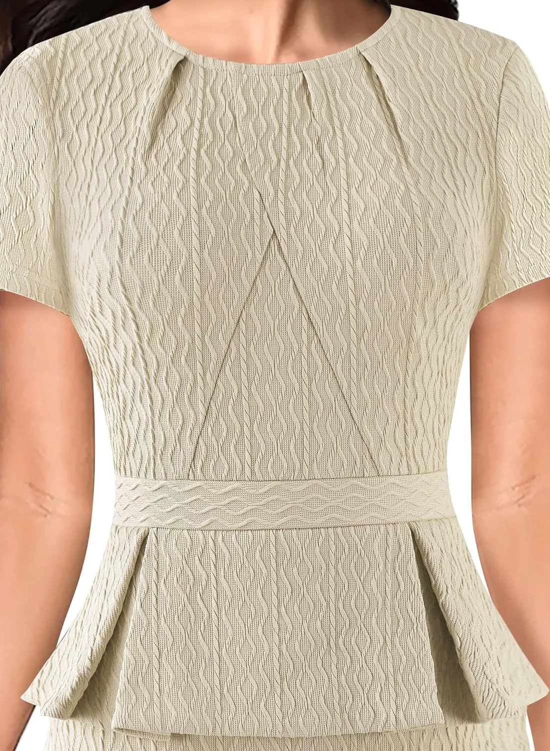 VFSHOW Womens Pleated Crew Neck Peplum Work Business Office Church Bodycon Pencil Sheath Dress