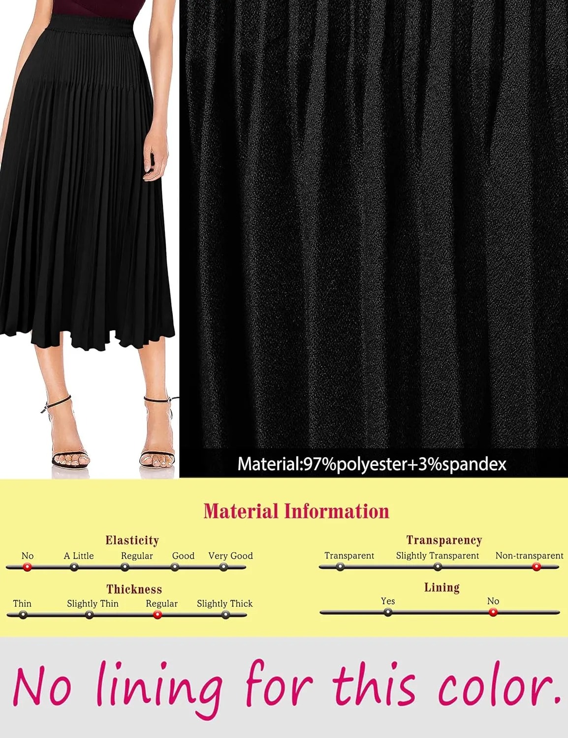 VFSHOW Womens Pleated Elastic High Waist Casual Work Business Office A-Line Swing Midi Skirt