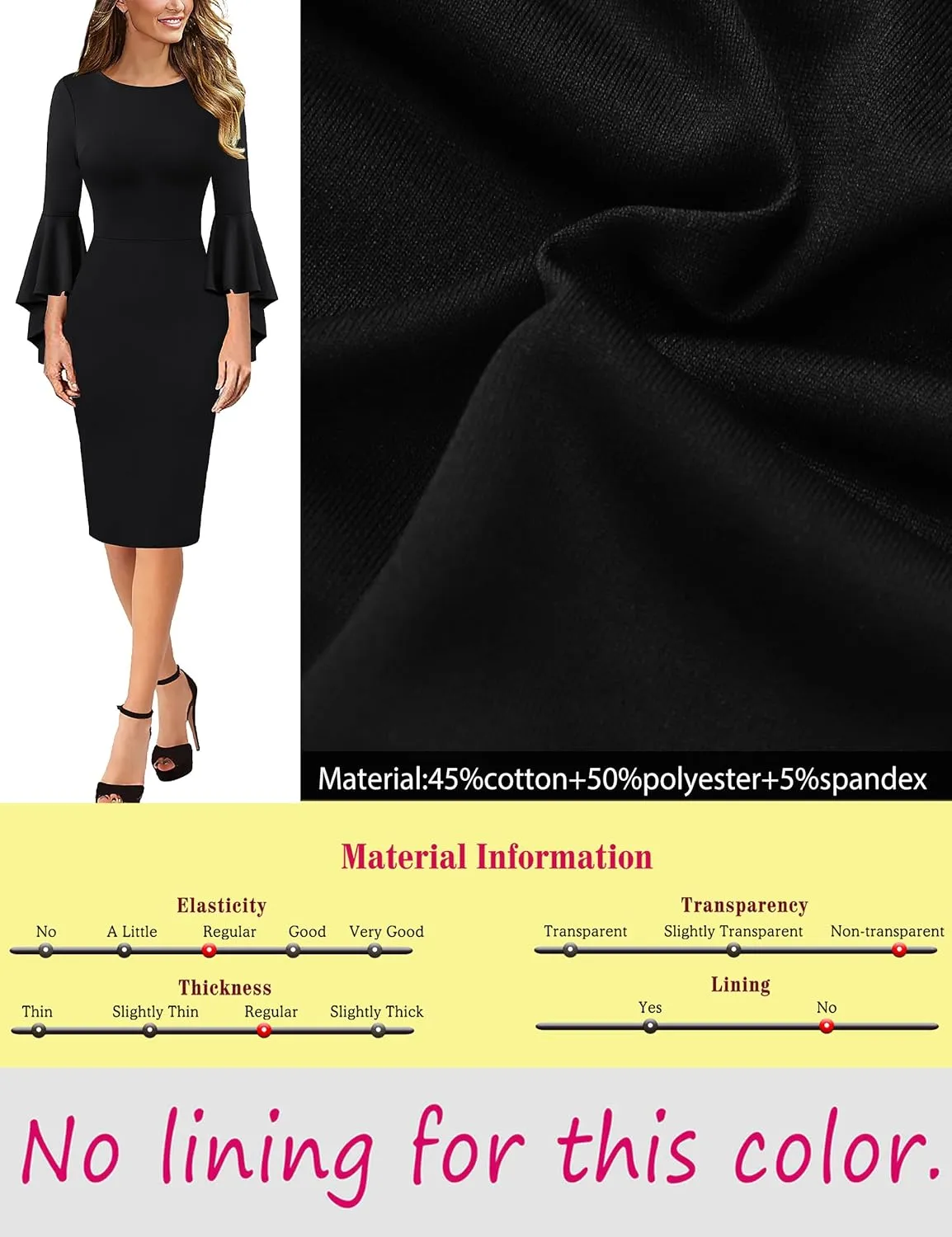 VFSHOW Womens Ruffle Bell Sleeves Business Cocktail Party Bodycon Pencil Sheath Dress
