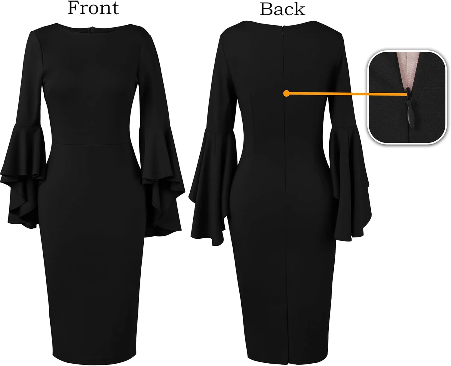 VFSHOW Womens Ruffle Bell Sleeves Business Cocktail Party Bodycon Pencil Sheath Dress