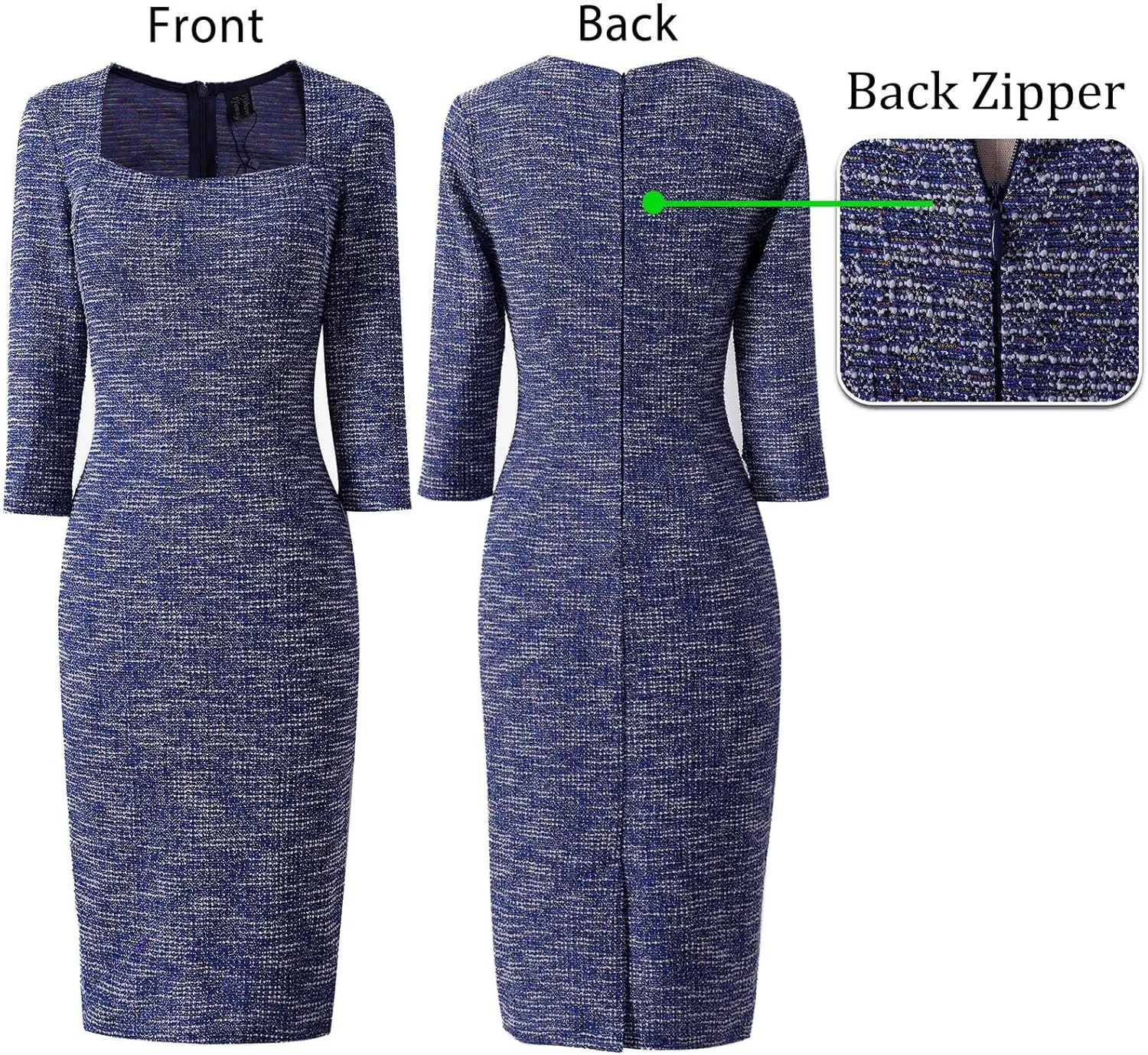 VFSHOW Womens Work Business Square Neck Bodycon Dress Office Retro Elegant Slim Fitted Pencil Sheath Dress