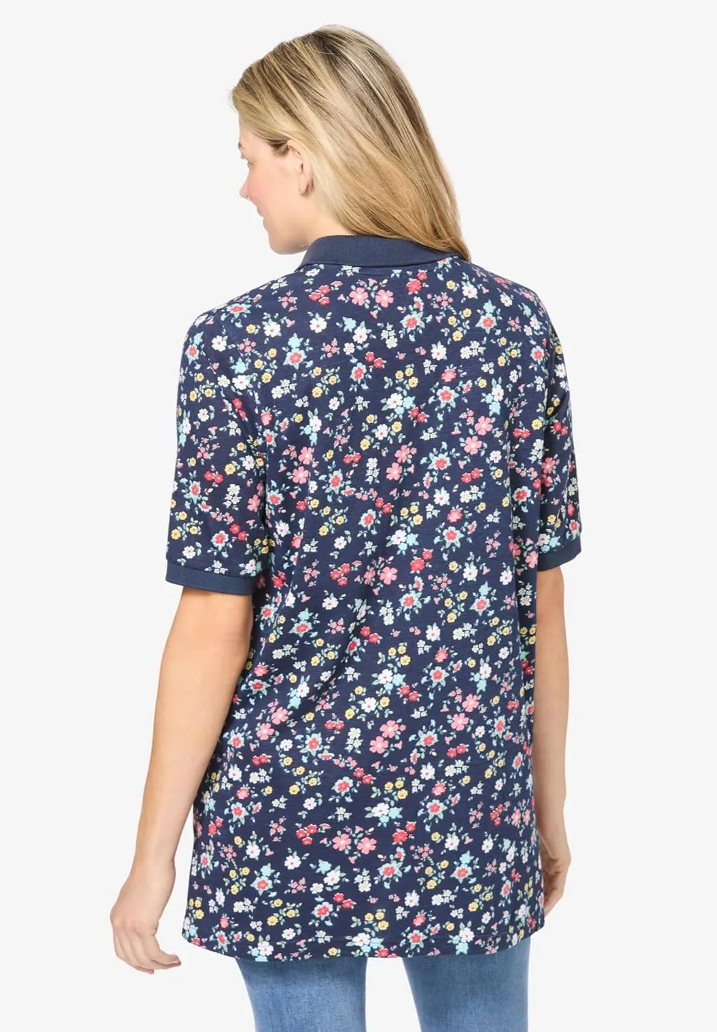Woman Within Plus Size Elbow-Sleeve Polo Tunic