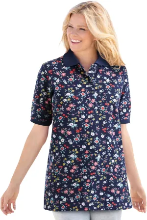 Woman Within Plus Size Elbow-Sleeve Polo Tunic