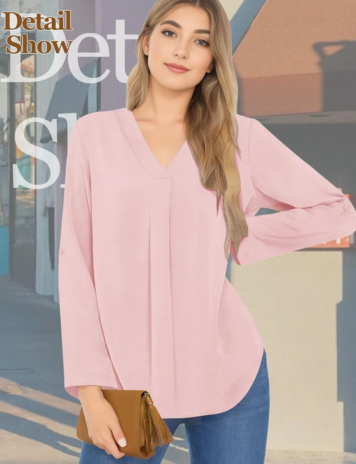 Womens 3/4 Cuffed Sleeve Blouses for Women Dressy Casual, V Neck Casual Blouse Shirt Tops 2024, Tunic Tops