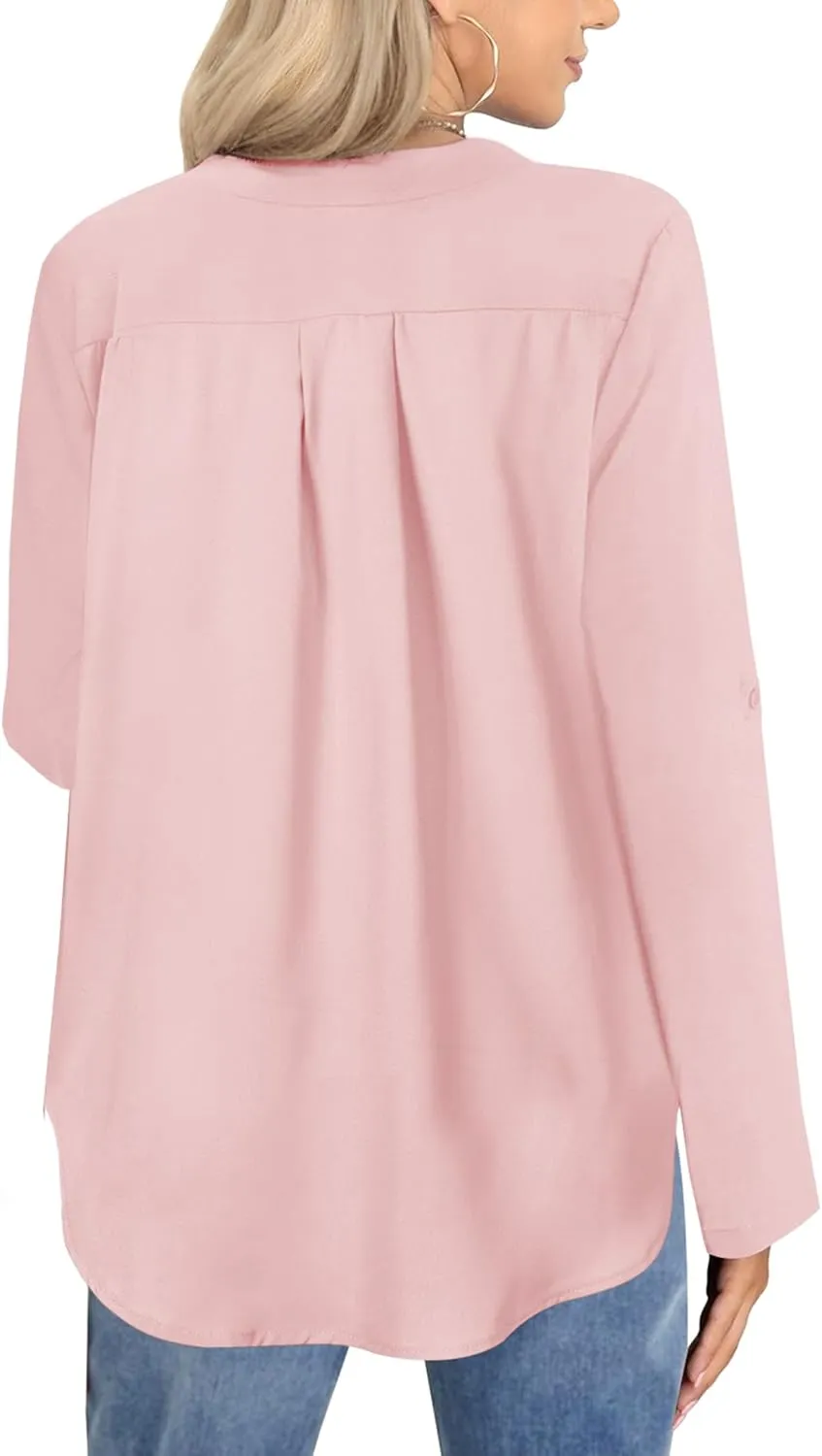 Womens 3/4 Cuffed Sleeve Blouses for Women Dressy Casual, V Neck Casual Blouse Shirt Tops 2024, Tunic Tops