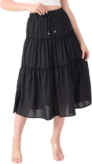 Women's Flowy Maxi Skirt Summer Casual High Elastic Waist TieFloral Boho Pleated A-Line Long Skirts for Beach Party Holiday