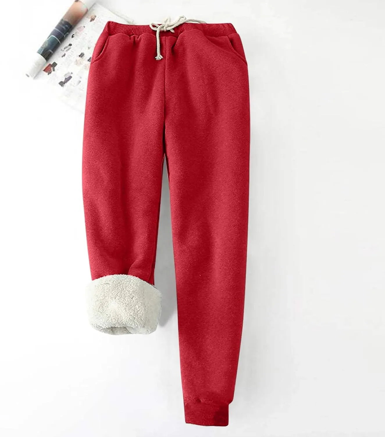 Women's Sherpa Lined Sweatpants Winter Trendy Thick Warm Fleece Athletic Pants Casual Drawstring Waist Jogger Pants