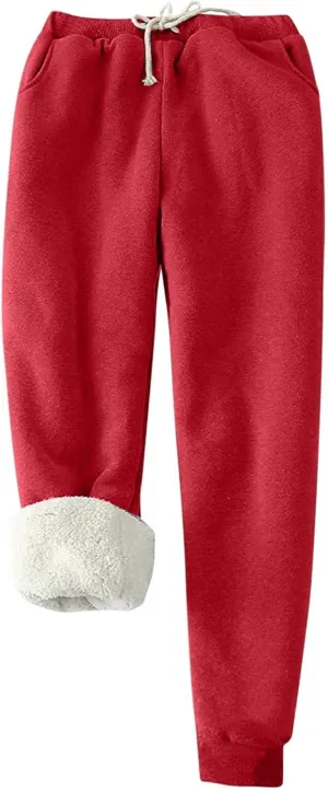 Women's Sherpa Lined Sweatpants Winter Trendy Thick Warm Fleece Athletic Pants Casual Drawstring Waist Jogger Pants