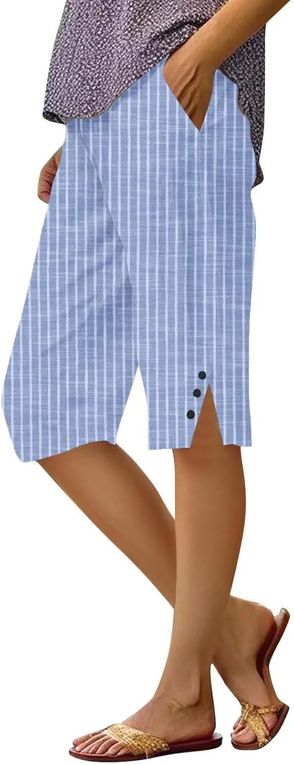 Women's Ski Pants Short Slit with Pocket Cotton Linen Loose Shorts Pack Womens Cotton Sweatpants 2025
